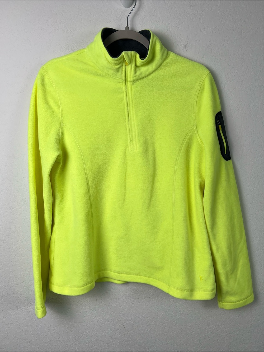 Danskin Now Neon Yellow Fleece 1/4 Zip Pullover Athletic Activewear workout